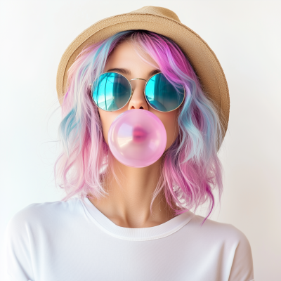 Fashionable Young Woman with Bubblegum