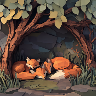 Sleeping Foxes Under a Tree