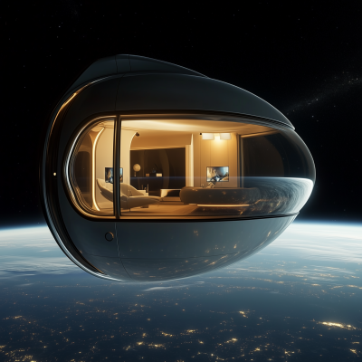 Futuristic Spaceship Over Earth