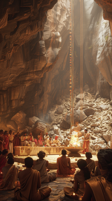 Devotees in Sacred Temple