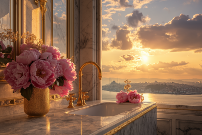 Luxurious Bathroom at Sunset