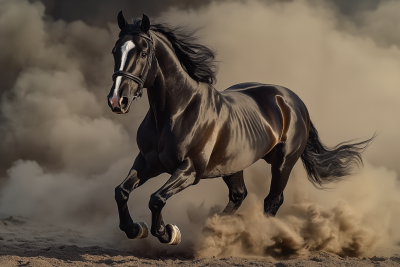 Beautiful Black Horse in Sunshine