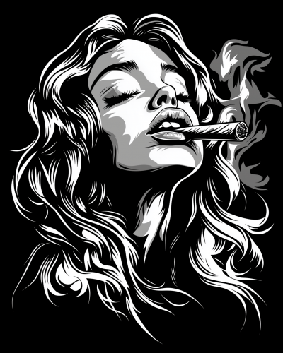Hippy Girl in Black and White