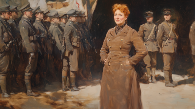 Portrait of a Ginger Woman and Soldiers