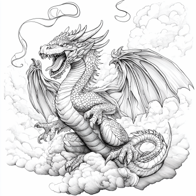 Detailed Full Body Dragon in Sky