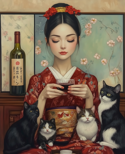 Woman Enjoying Netflix with Cats