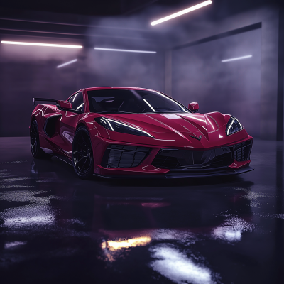 Red Corvette in Garage