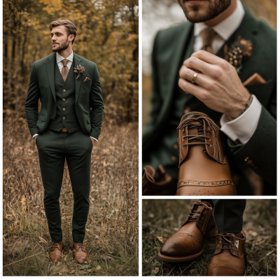 Groom in Forest Green Attire