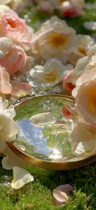 Golden Glass Mirror on Grass