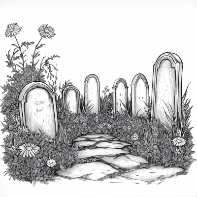 Line Art Grave Stones