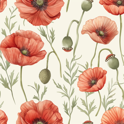 Vintage Red Poppy Floral Pattern