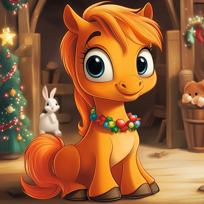 Cute Cartoon Horse in Stable