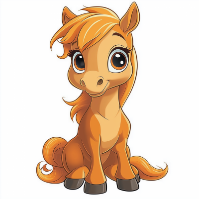 Cute Cartoon Horse in Stable