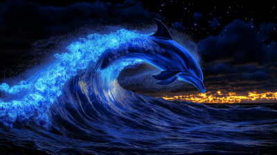 Dolphin Breaching at Night