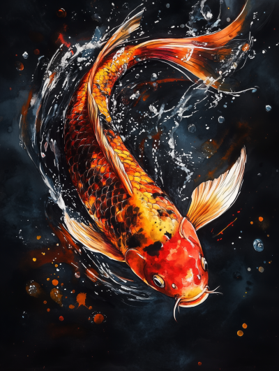 Koi Fish Swimming Upstream