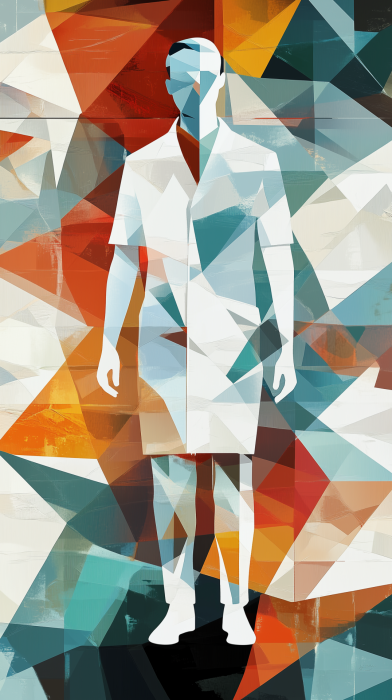 Faceless Lab Technician with Geometric Background