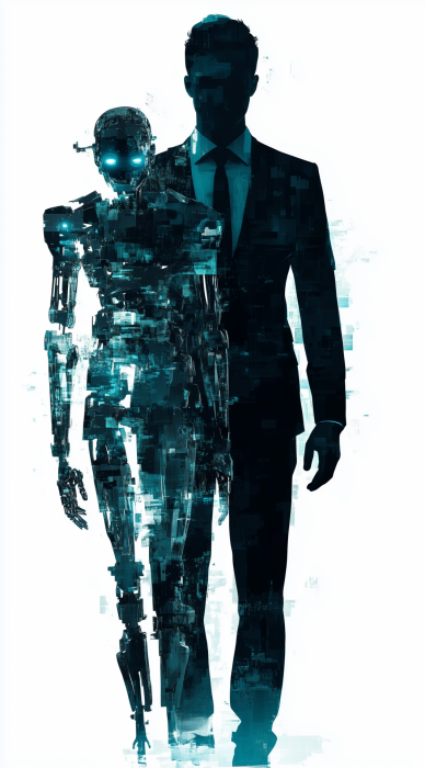 Silhouette of Man and Robot