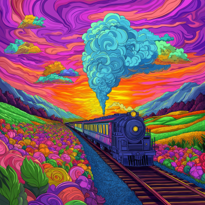 Vibrant Candy Sunset Train