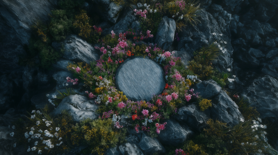 Circular Marble and Flowers