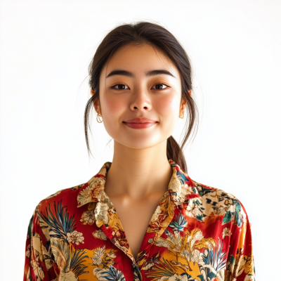 Asian Woman in Hawaiian Shirt