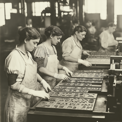 Vintage Printing Press Workers