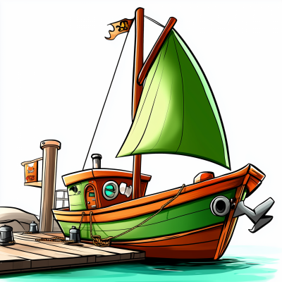 Cartoon Sailing Boat at Dock
