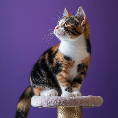 Dynamic Playtime of a Tricolor Cat