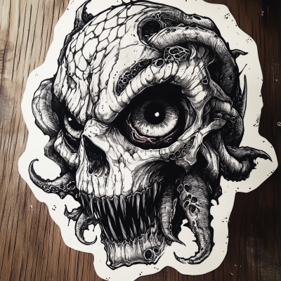 Monstrous Skull Ink Drawing