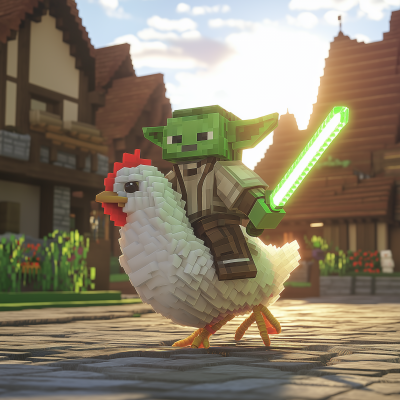 Yoda Riding a Chicken Jockey in Minecraft