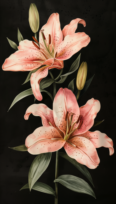 Pink Lilies Illustration