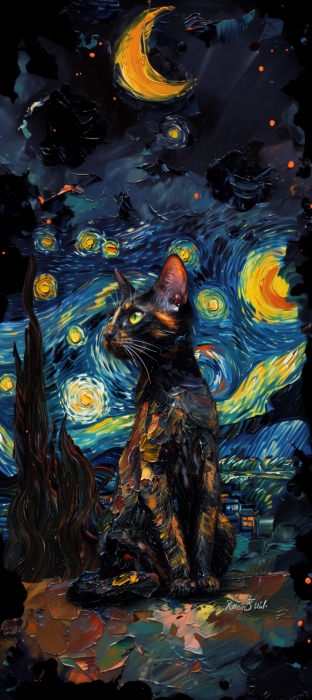 Tortoiseshell Cat in Starry Night