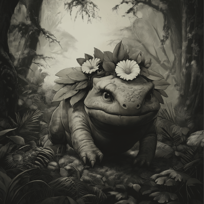 Grayscale Venusaur in Jungle