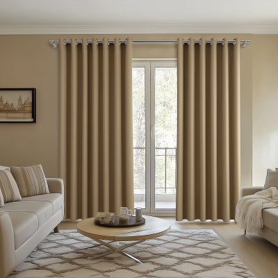 Living Room with Beige Curtains