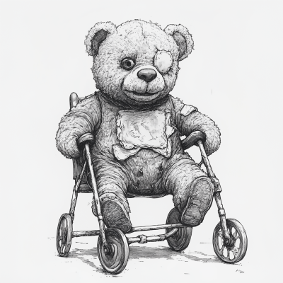 Old Teddy Bear in Black and White