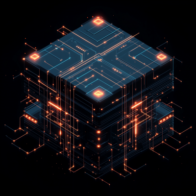 Isometric Glowing Node Structure