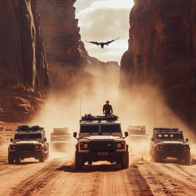 Land Rovers in Monument Valley