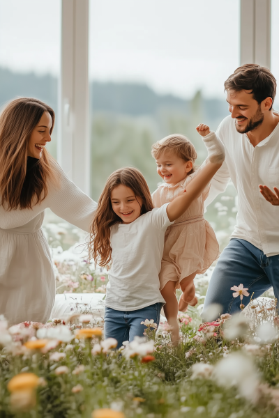 Family in a Flower Field