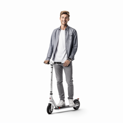 Realistic Photograph of Young Man with Scooter
