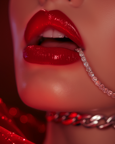 Glossy Red Lips and Diamond Bracelet