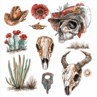Country Western Animal Skull Clip Art