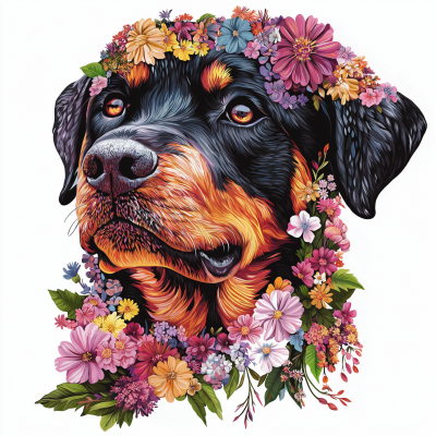 Vibrant Floral Rottweiler