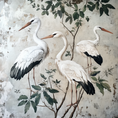 Floral Stork Mural
