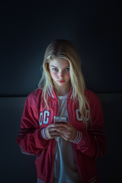 Blonde Teen in Letterman Jacket