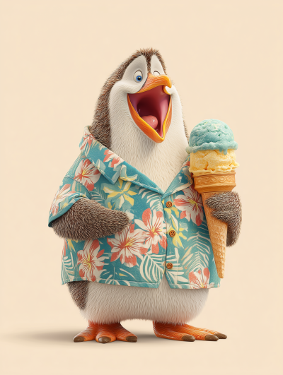 Excited Penguin with Ice Cream