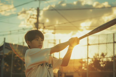 Japanese Middle School Boy Practicing Baseball
