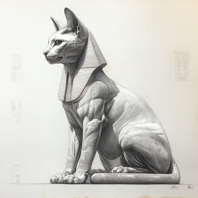 Egyptian Cat Sculpture Drawing