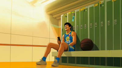 Laughing Player in Locker Room