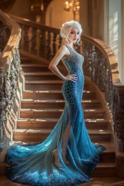 Elegant Young Woman in Blue Gown