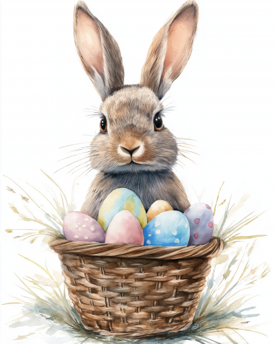 Watercolor Bunny with Easter Eggs