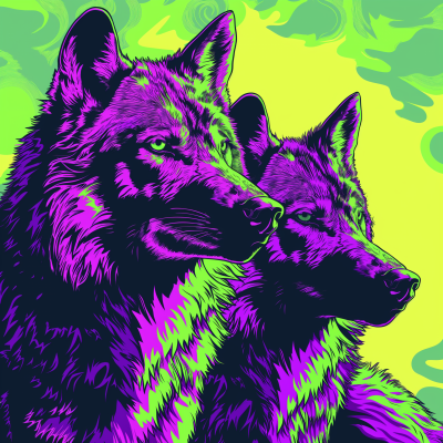Retro Wolves Patch Art